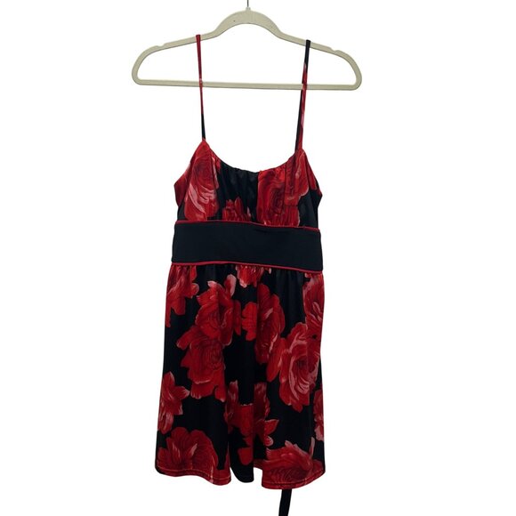 Y2k Red & Black Floral Sleeveless JFW baby-doll Dress Waist Tie - XL whimsigoth - Picture 1 of 9